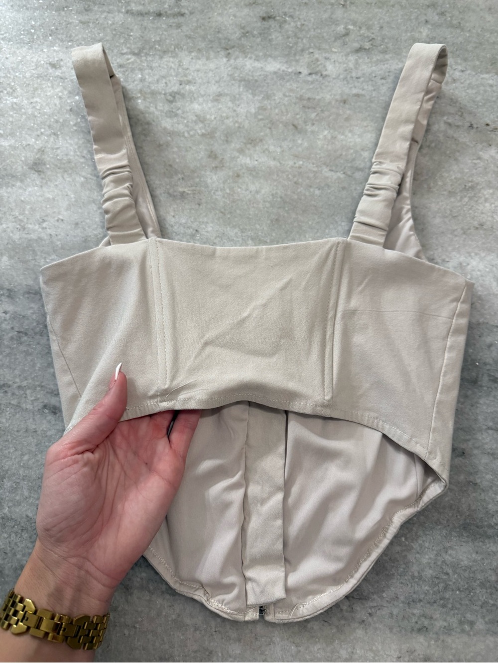Garage bone coloured hook and eye front closure corset crop top - Picture 3 of 8